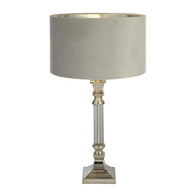 Lux & Belle Table Lamp  Clear Glass & Chrome with Grey Shade