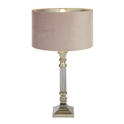 Lux & Belle Table Lamp  Clear Glass & Chrome with Pink Shade