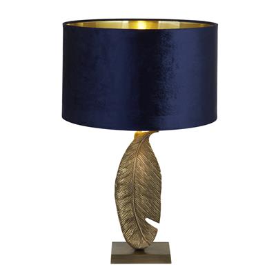 Lux & Belle Leaf Table Lamp - Antique Brass & Navy Shade