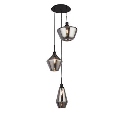 3Lt Ceiling Multi-Drop Light with Smokey Glass Shades