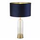 Oxford Table Lamp- Glass, Brass Metal & Navy Velvet Shade